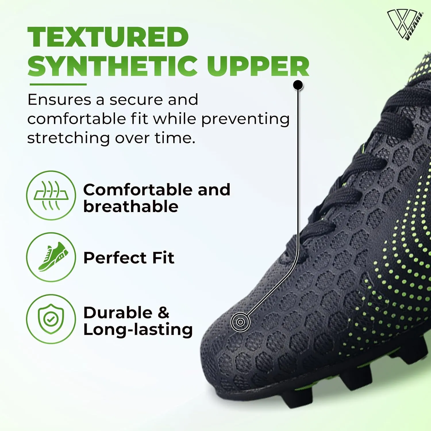 Vizari USA Stealth Boys Girls Soccer Cleats | Youth Firm Ground Athletic Outdoor Football Shoes for Toddler, Little Kid, Big Kid | Lightweight & Durable