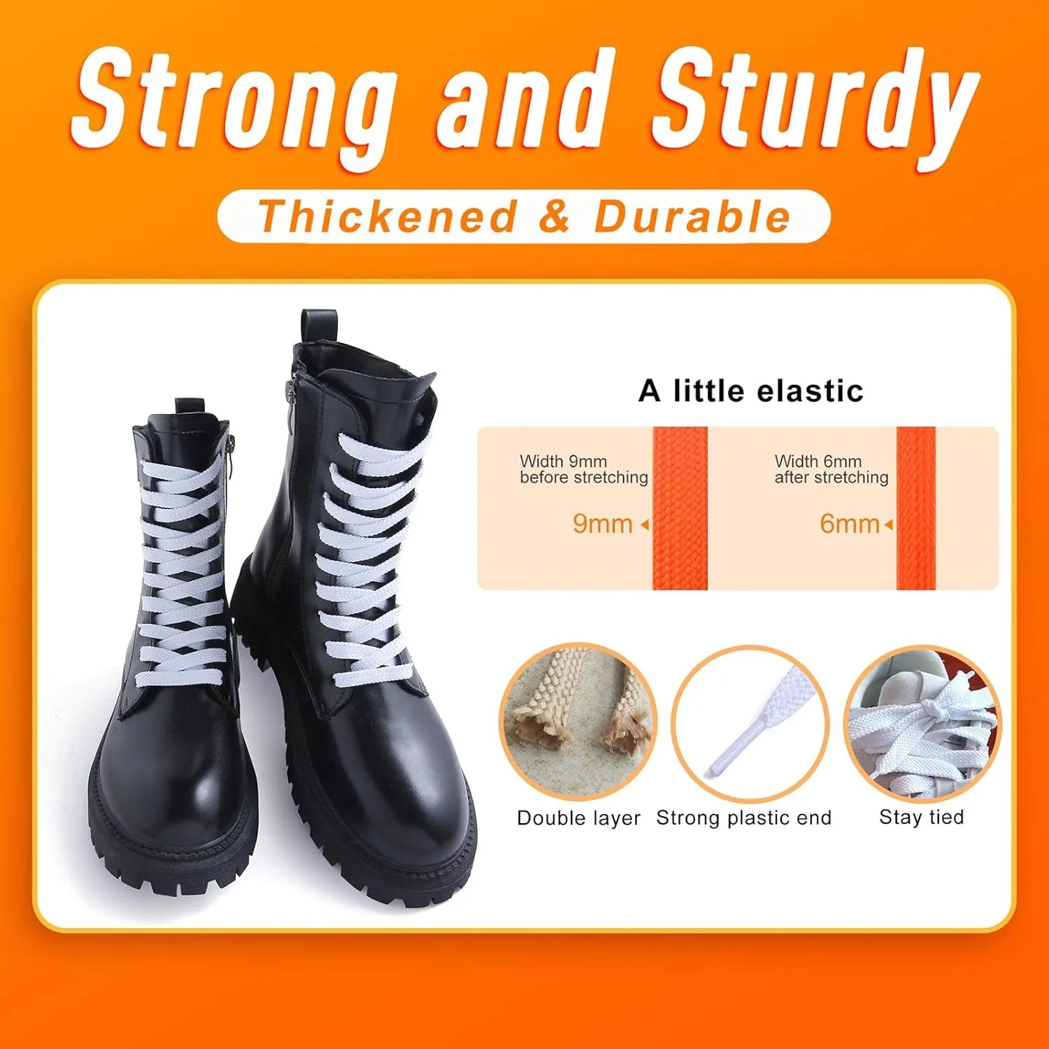 VSUDO Double Layer Shoe Laces for Sneakers,5/16" Flat Shoelaces Compatible with Converse, Vans, and Air Force - 2 Pairs