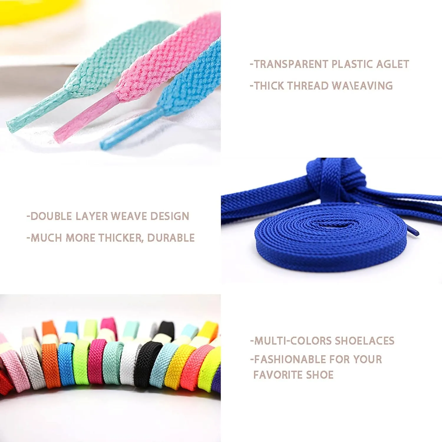 VSUDO Double Layer Shoe Laces for Sneakers,5/16" Flat Shoelaces Compatible with Converse, Vans, and Air Force - 2 Pairs