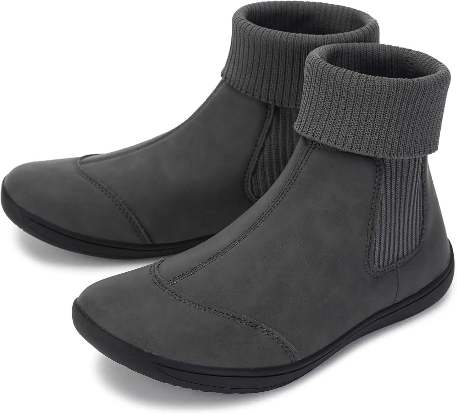 WHITIN Women's Wide Barefoot Ankle Boots | Minimalist Chelsea Styles | Zero Drop | Stacked Sock-like Cuffs