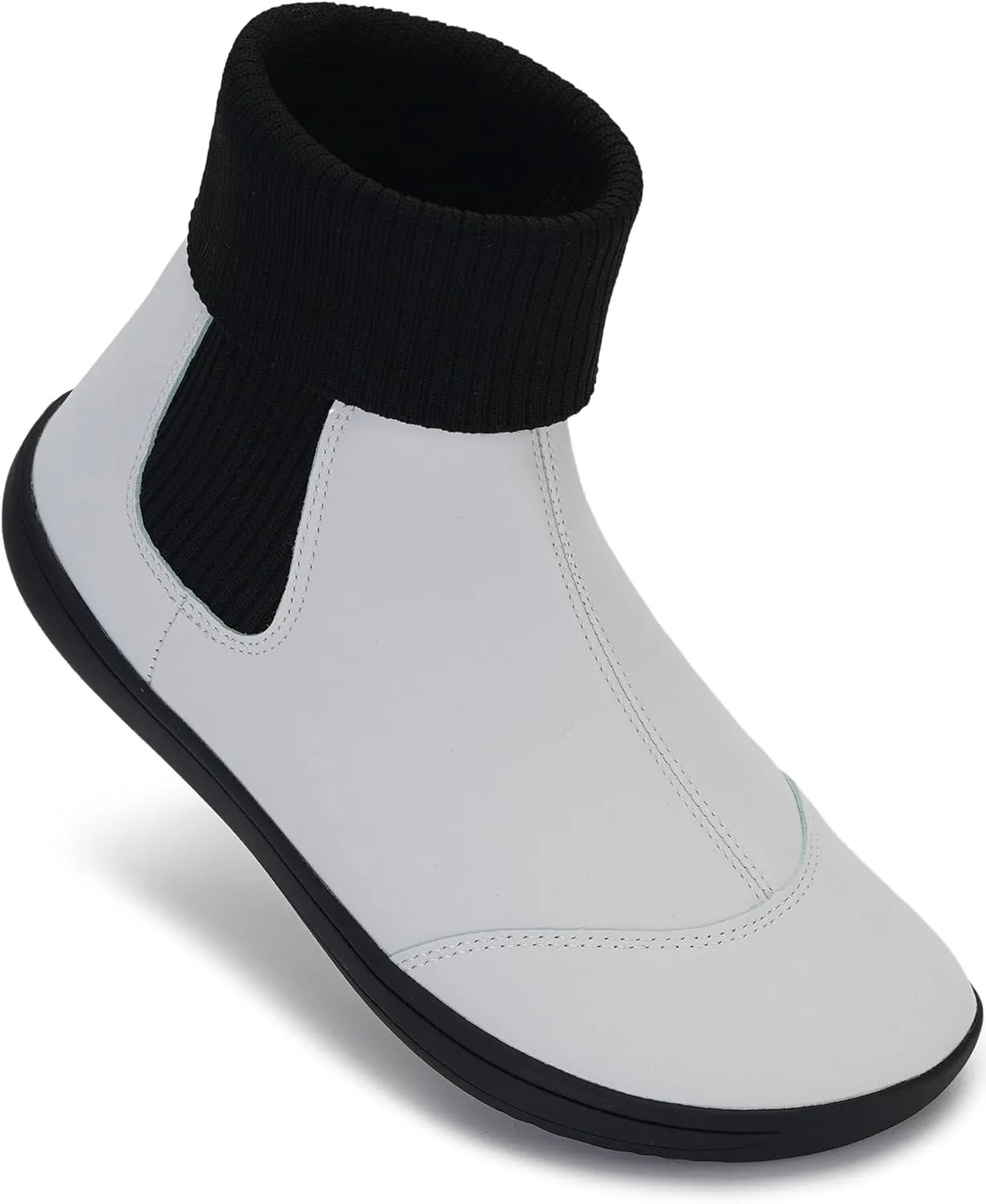 WHITIN Women's Wide Barefoot Ankle Boots | Minimalist Chelsea Styles | Zero Drop | Stacked Sock-like Cuffs