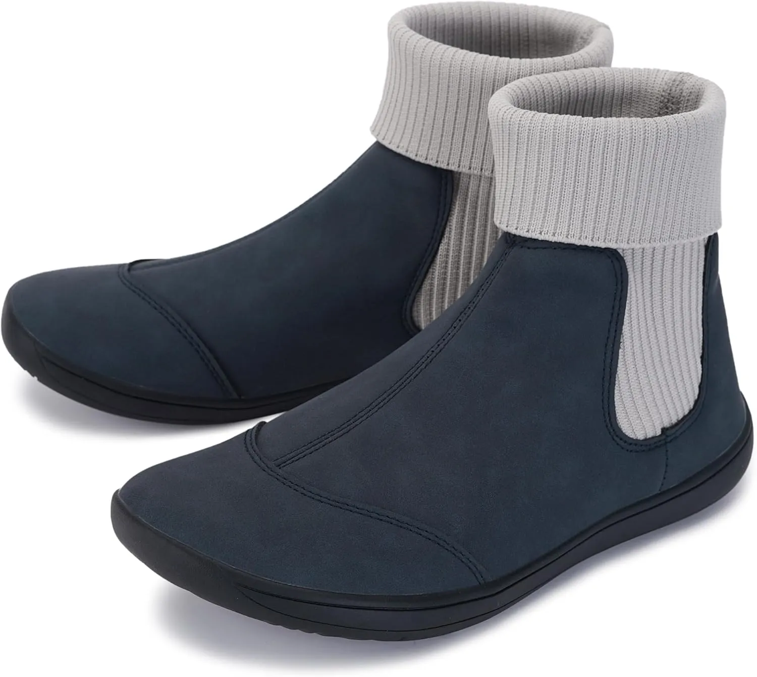 WHITIN Women's Wide Barefoot Ankle Boots | Minimalist Chelsea Styles | Zero Drop | Stacked Sock-like Cuffs
