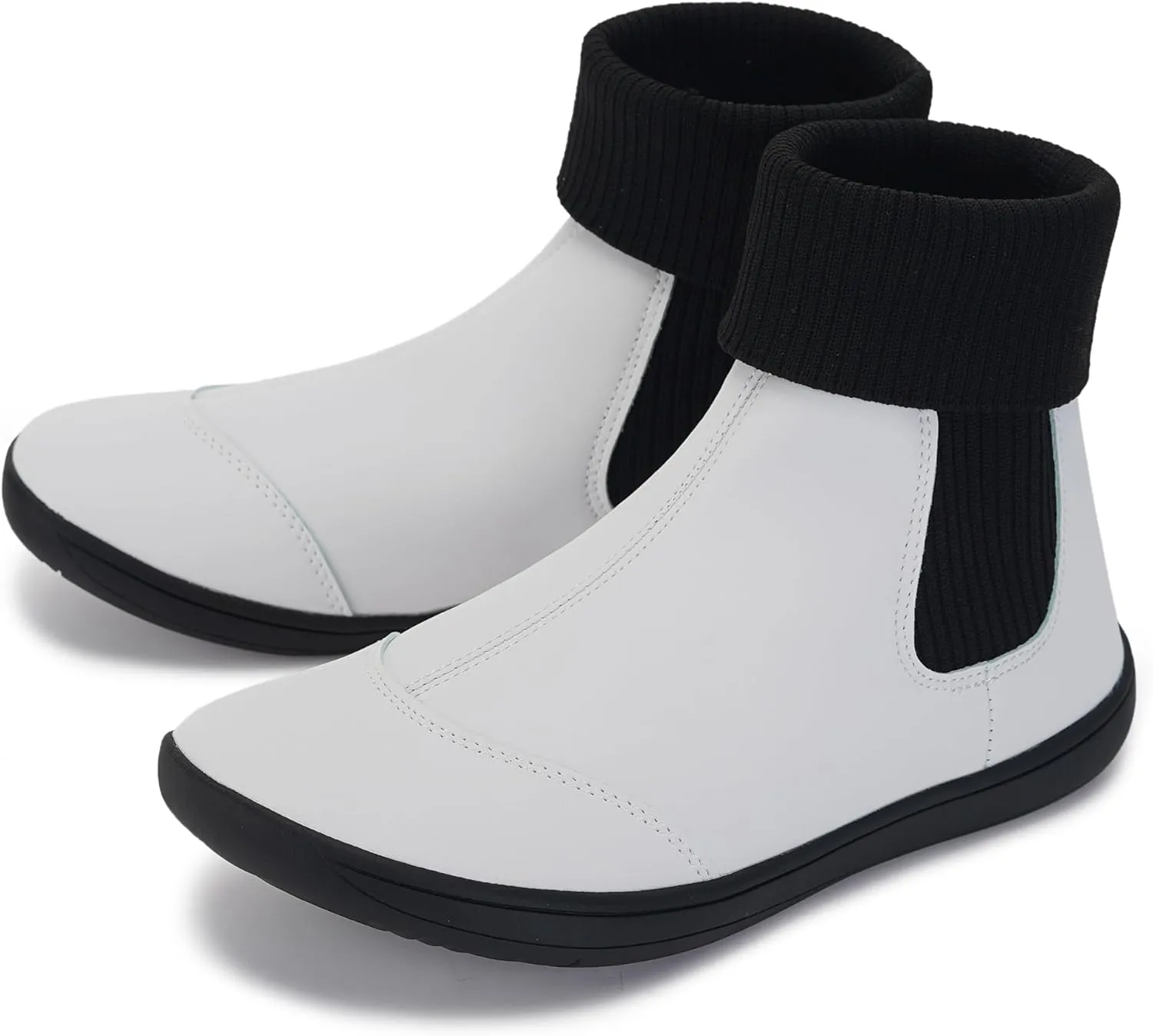 WHITIN Women's Wide Barefoot Ankle Boots | Minimalist Chelsea Styles | Zero Drop | Stacked Sock-like Cuffs