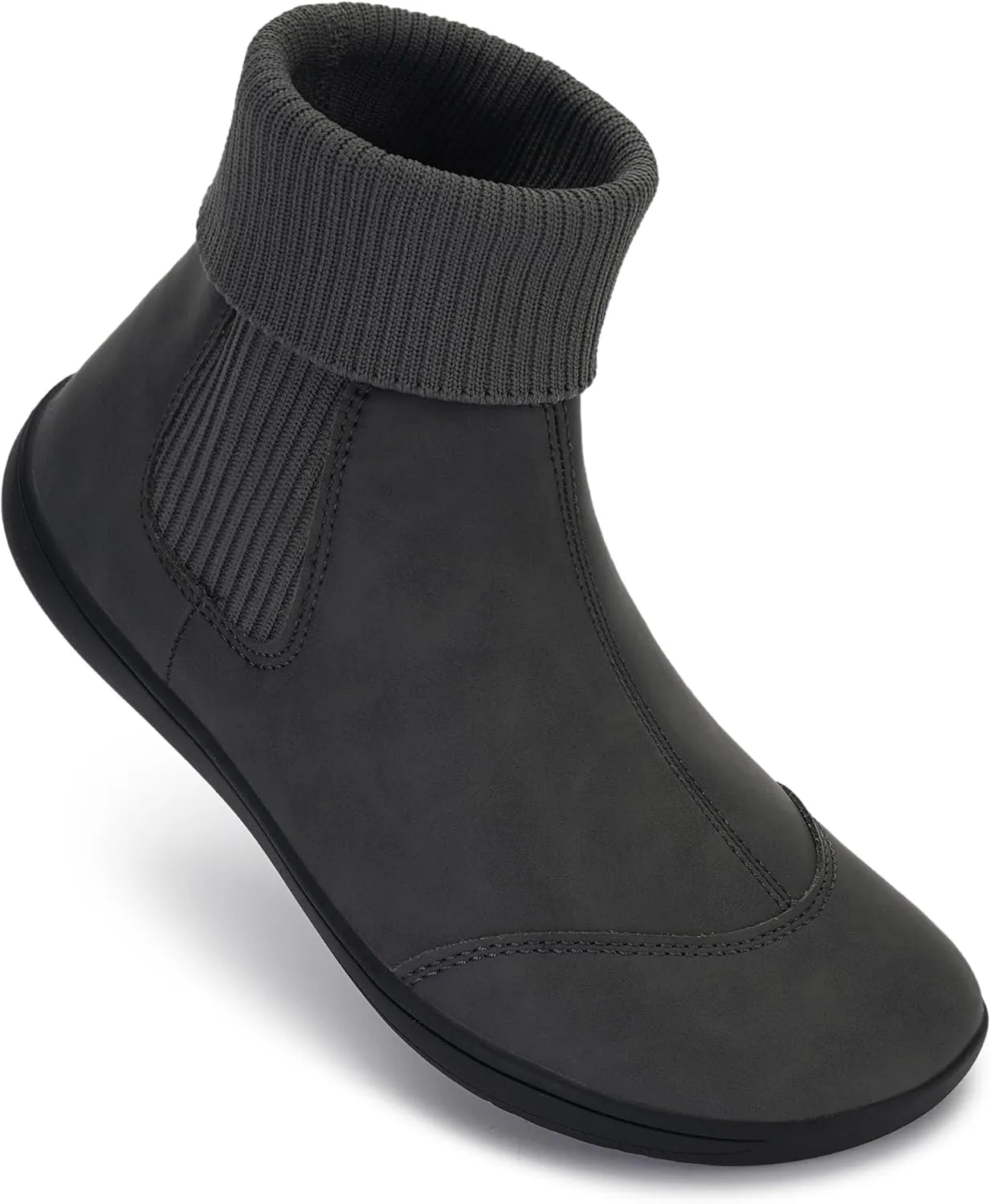 WHITIN Women's Wide Barefoot Ankle Boots | Minimalist Chelsea Styles | Zero Drop | Stacked Sock-like Cuffs