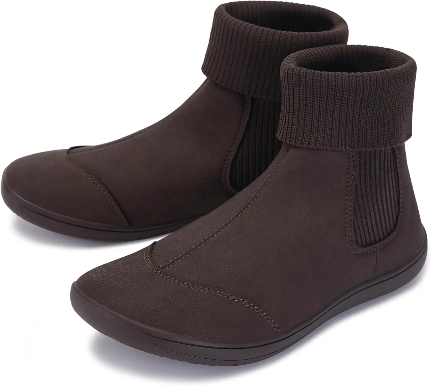 WHITIN Women's Wide Barefoot Ankle Boots | Minimalist Chelsea Styles | Zero Drop | Stacked Sock-like Cuffs