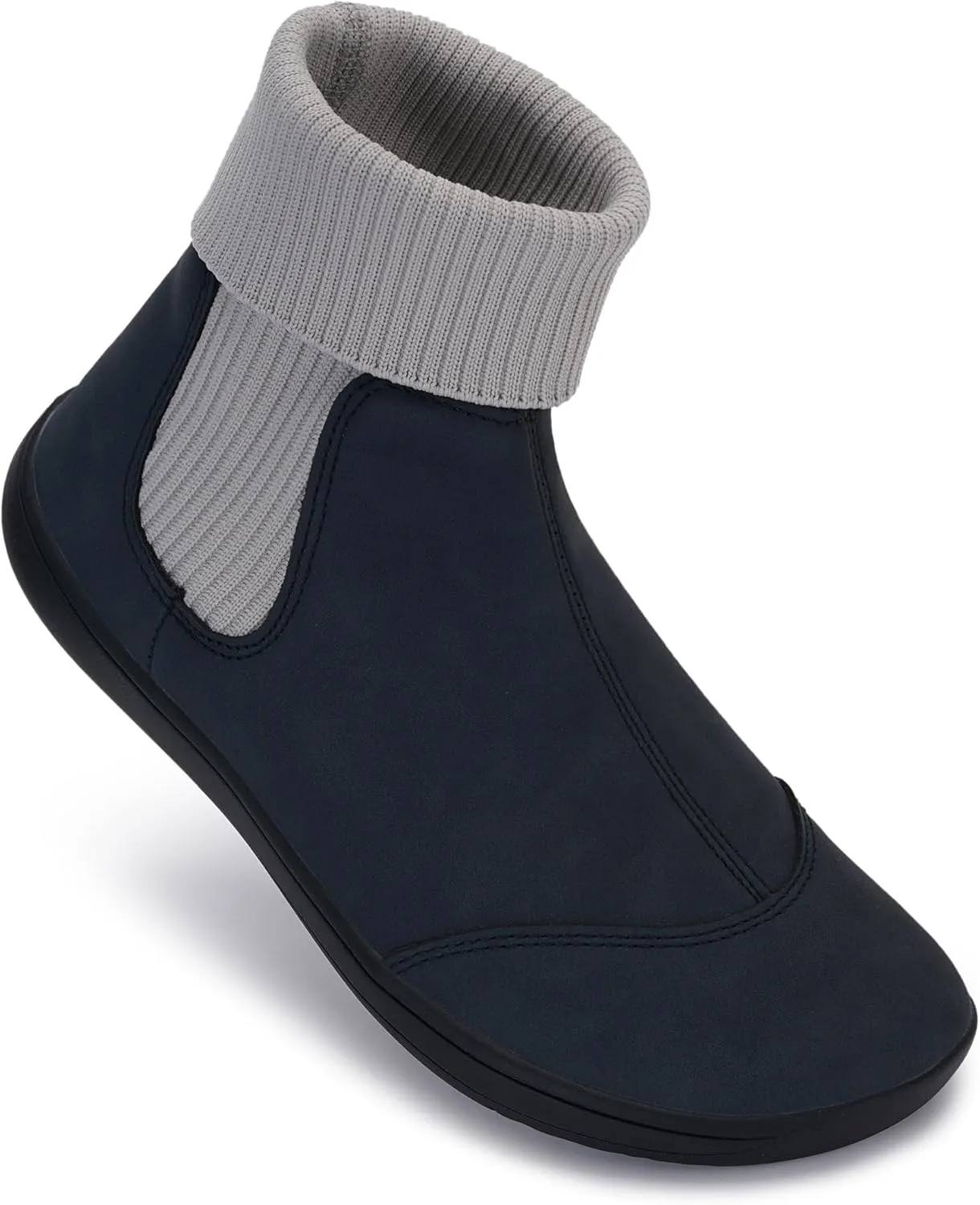 WHITIN Women's Wide Barefoot Ankle Boots | Minimalist Chelsea Styles | Zero Drop | Stacked Sock-like Cuffs