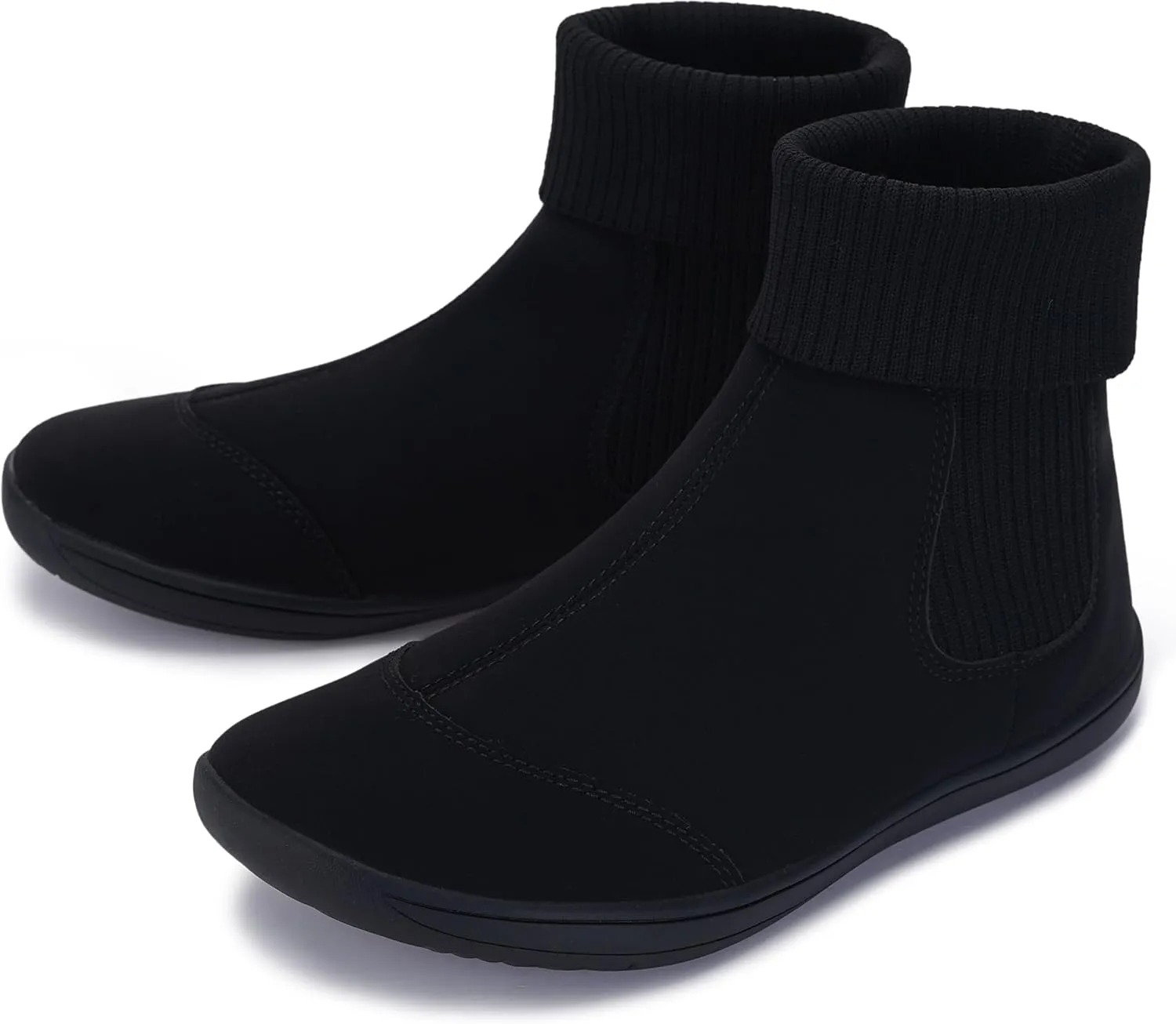 WHITIN Women's Wide Barefoot Ankle Boots | Minimalist Chelsea Styles | Zero Drop | Stacked Sock-like Cuffs