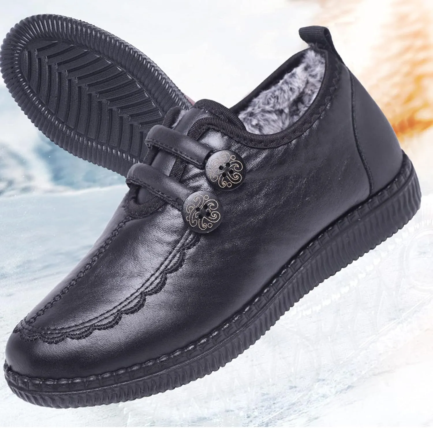 Winter Snow Boots for Women - Women's Ankle Boots Arch Support Wide Width Winter Boot WaterProof Outdoor Shoes Retro Faux Leather Fur Lined Short Boots Slip On Loafers for Women Ladies
