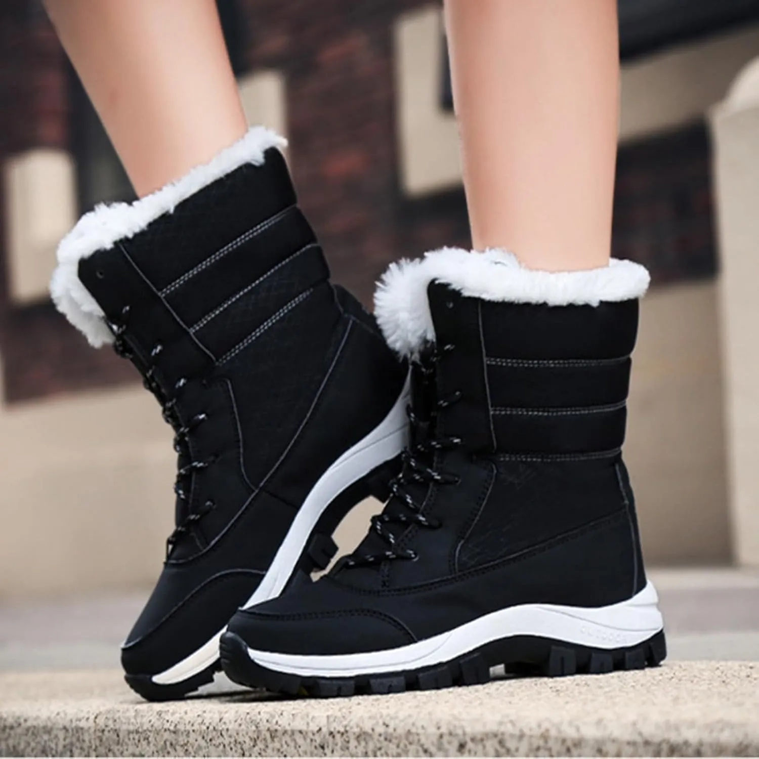 Winter Walking Shoes for Women,Casual High Top Keep Warm Hiking Platform Winter Boots,Breathable Lightweight Womens Snow Boots Waterproof,Rubber Sole