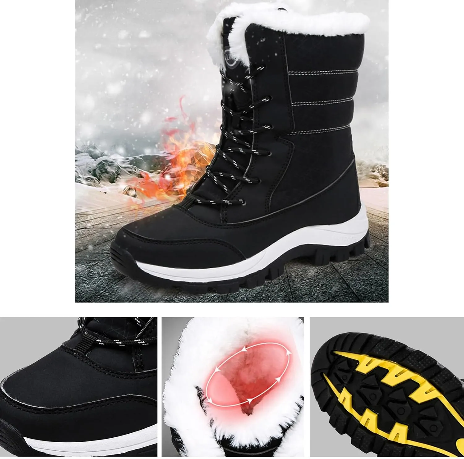 Winter Walking Shoes for Women,Casual High Top Keep Warm Hiking Platform Winter Boots,Breathable Lightweight Womens Snow Boots Waterproof,Rubber Sole