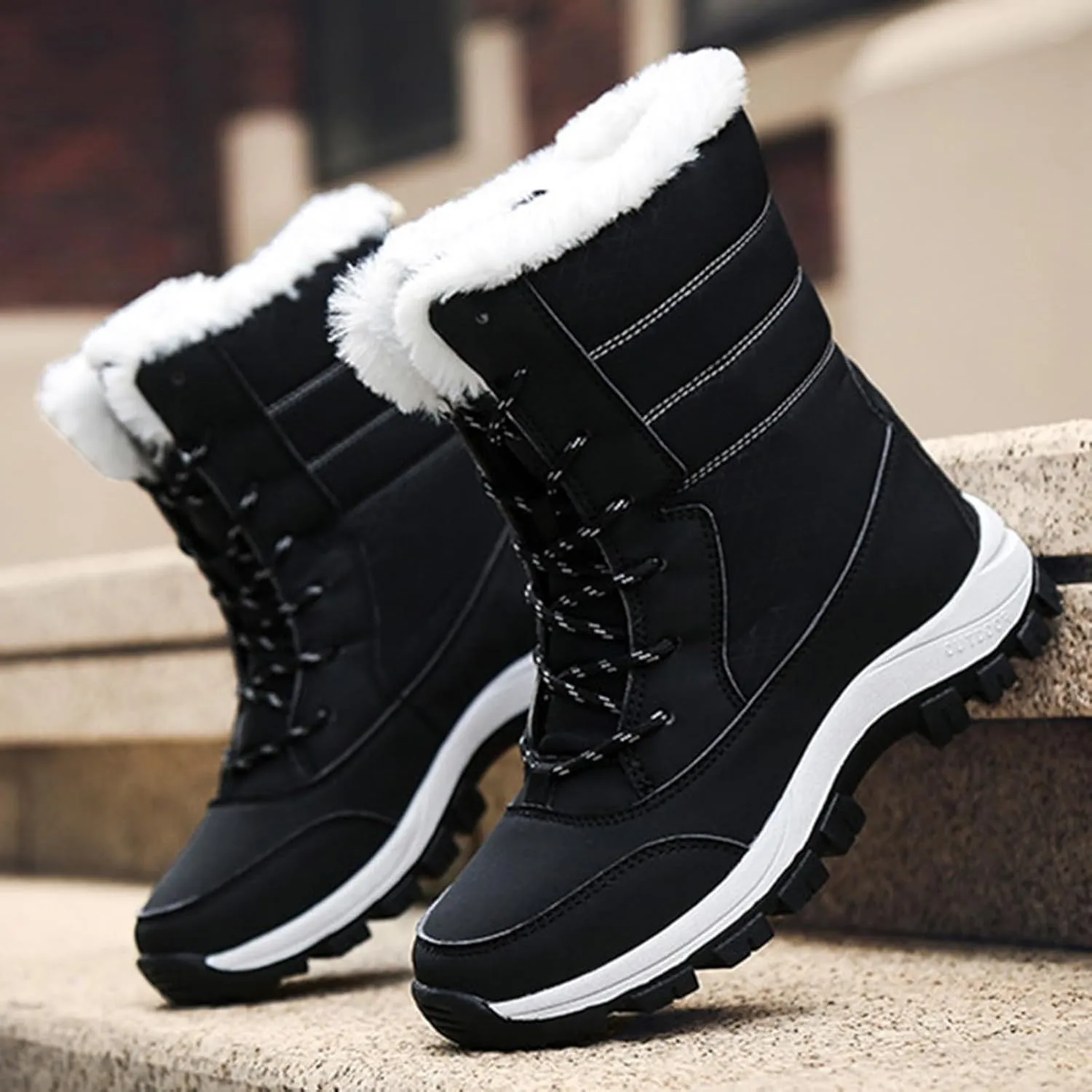 Winter Walking Shoes for Women,Casual High Top Keep Warm Hiking Platform Winter Boots,Breathable Lightweight Womens Snow Boots Waterproof,Rubber Sole