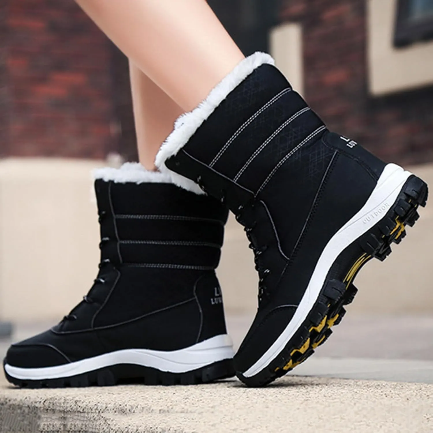 Winter Walking Shoes for Women,Casual High Top Keep Warm Hiking Platform Winter Boots,Breathable Lightweight Womens Snow Boots Waterproof,Rubber Sole