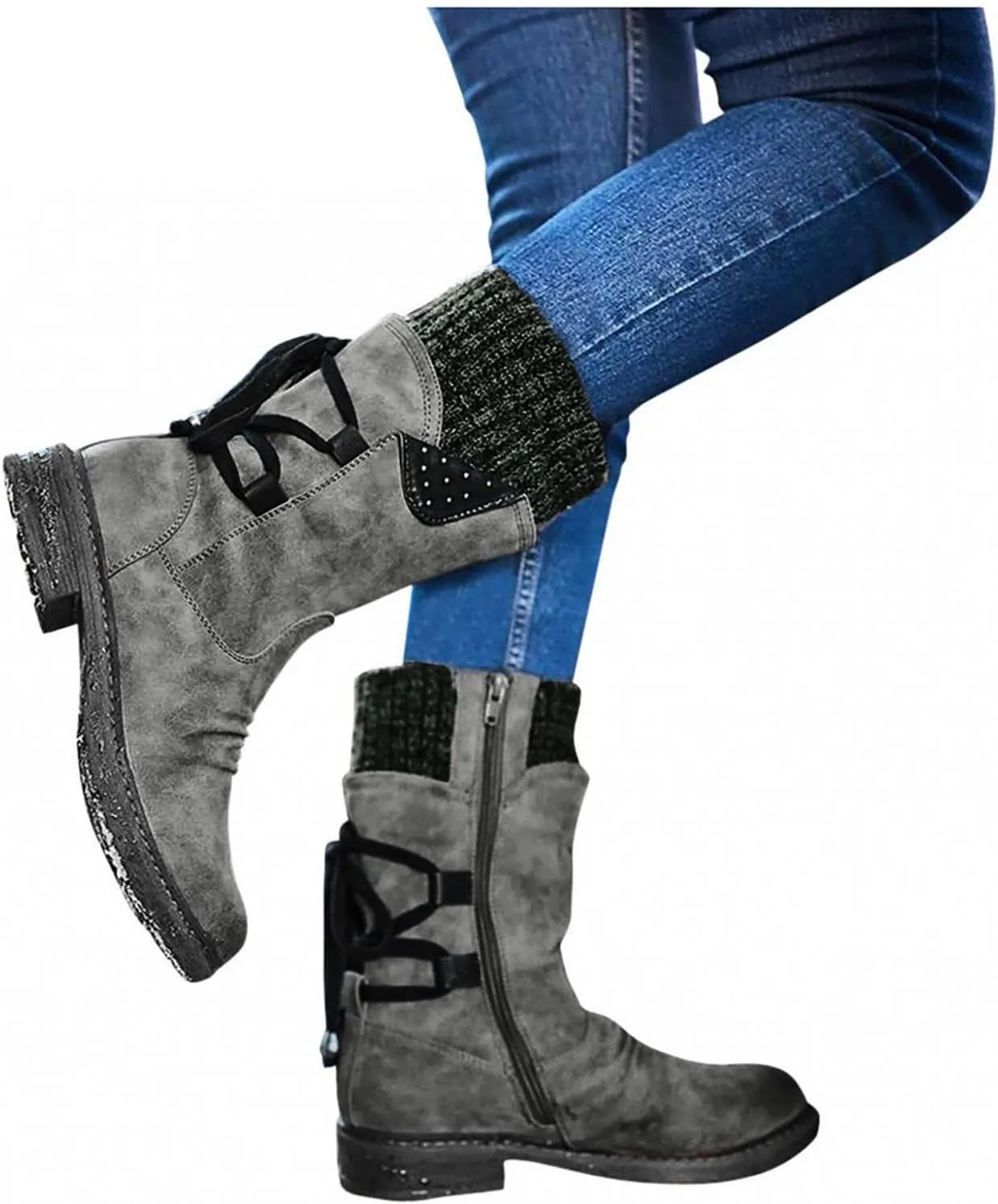 Women Boots Fashion, Knee High Boots Women Chunky Heel, Mid Calf Boots for Women Black, Women Stylish Mid Calf Boots Retro Trendy Comfort Shoes Thick Heel Mid Calf Booties