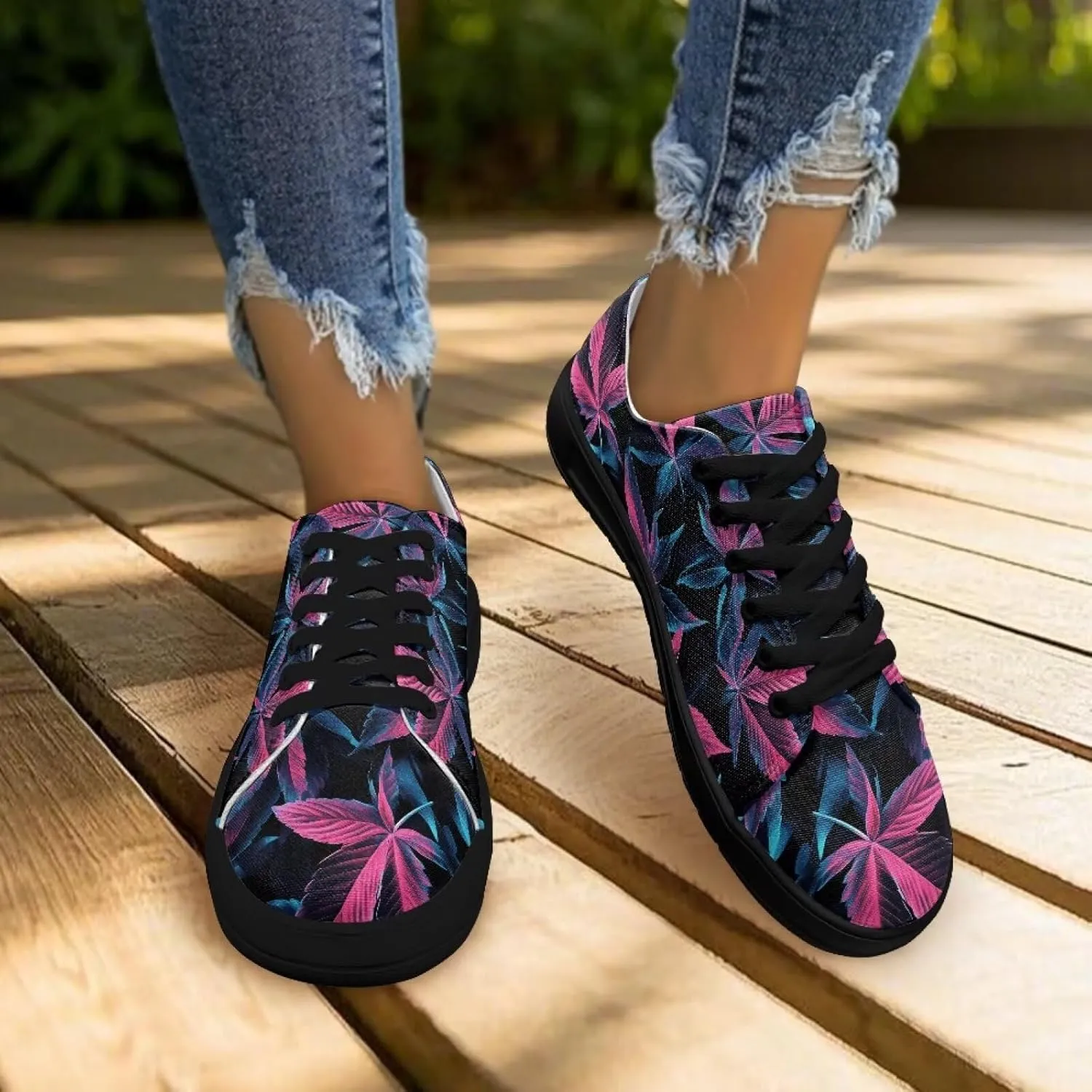 Women Classic Fashion Sneakers Lace Up Low Top Canvas Casual Sneakers Lightweight Breathable Comfort Wide Toe Shoes