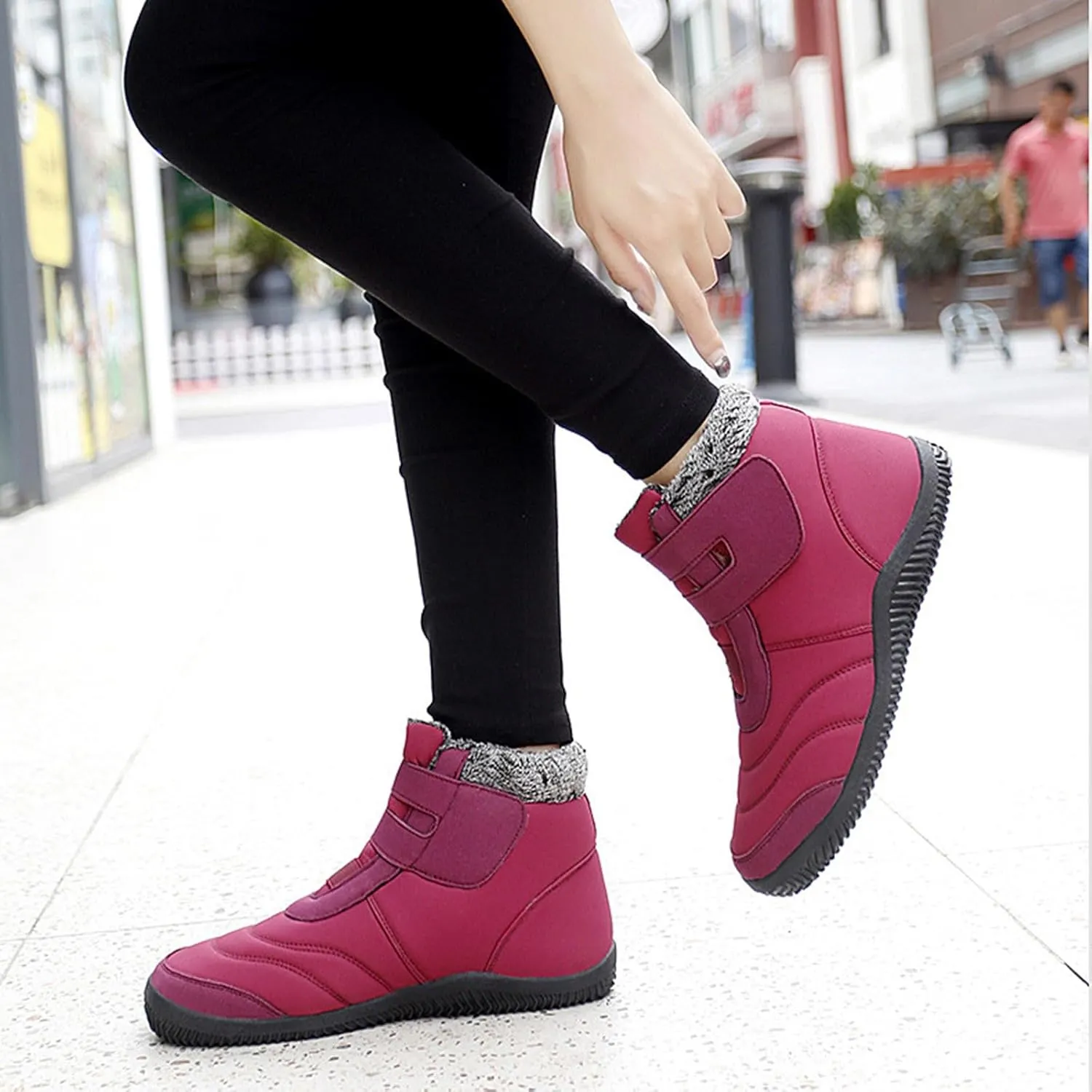 Women Snow Boots Winter Shoes for Women Ladies Fleece Lined Warm Slip On Boots for Women Water-proof Booties Sneakers Comfortable Walking Shoes Outdoor Anti Slip Shoes with Hook Loop