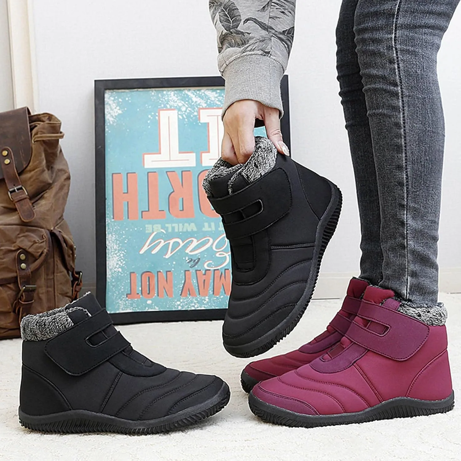 Women Snow Boots Winter Shoes for Women Ladies Fleece Lined Warm Slip On Boots for Women Water-proof Booties Sneakers Comfortable Walking Shoes Outdoor Anti Slip Shoes with Hook Loop
