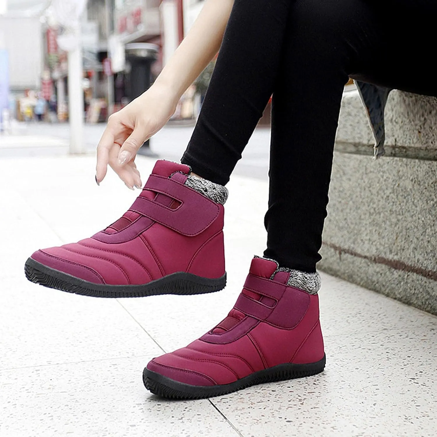 Women Snow Boots Winter Shoes for Women Ladies Fleece Lined Warm Slip On Boots for Women Water-proof Booties Sneakers Comfortable Walking Shoes Outdoor Anti Slip Shoes with Hook Loop