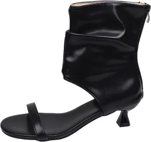 Women's Back Zippered Buckled Leather Sandal Boots,Open Toe Heeled Sandals Bootie Slip on Beach Ladies Sandals Shoes