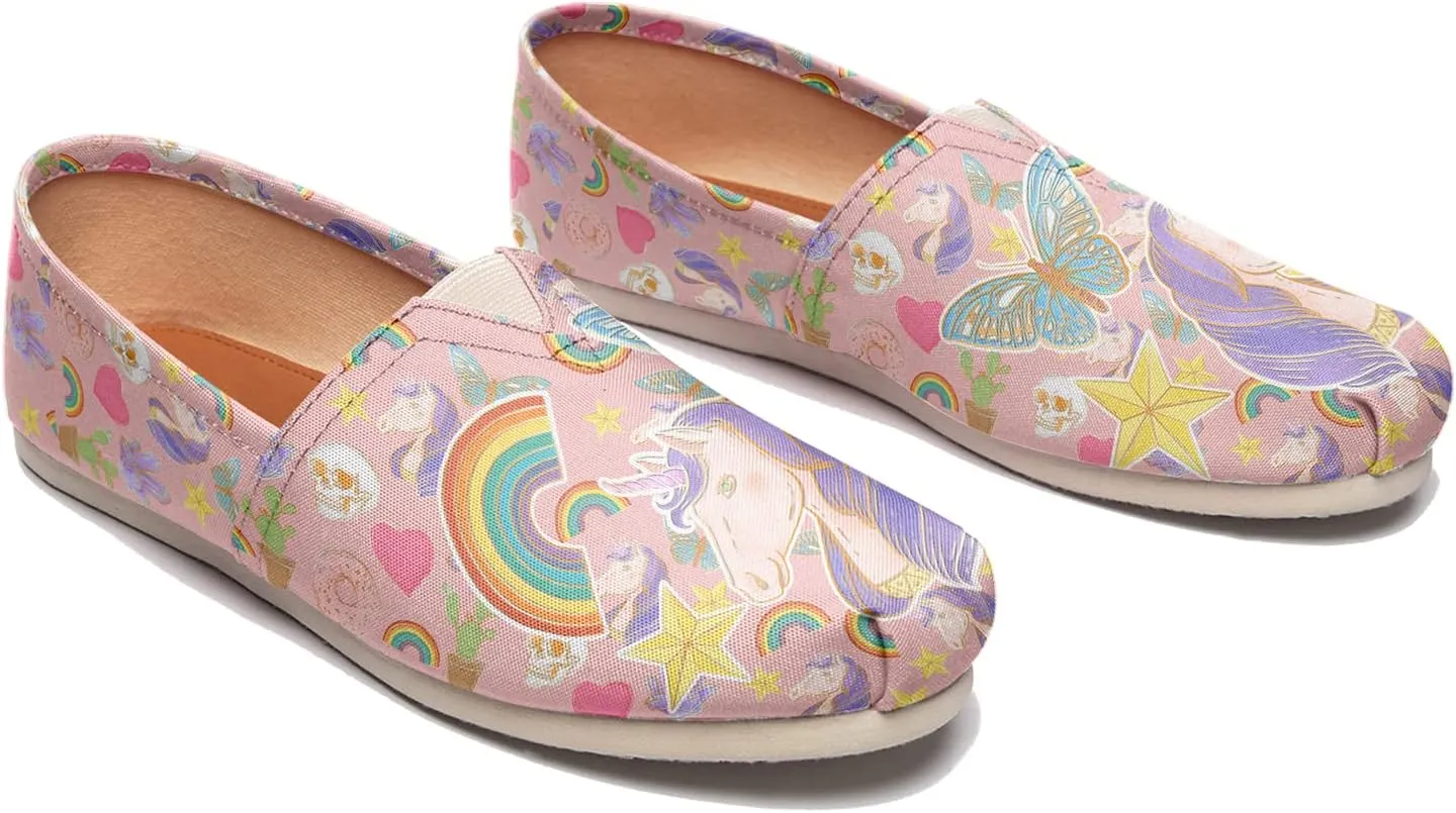 Women's Canvas Shoes Slip-on Ballet Flats Lightweight Loafers Pink Classic Casual Sneakers Comfort Walking Shoes for Lady