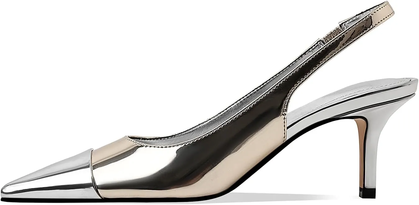 Women's Kitten Heel Slingback Pointed Closed Toe Pumps Dress Shoes for Women Low Stiletto Heels for Women Comfy Dressy Heels