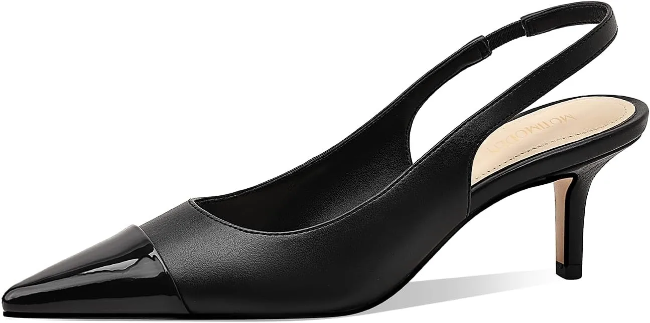 Women's Kitten Heel Slingback Pointed Closed Toe Pumps Dress Shoes for Women Low Stiletto Heels for Women Comfy Dressy Heels