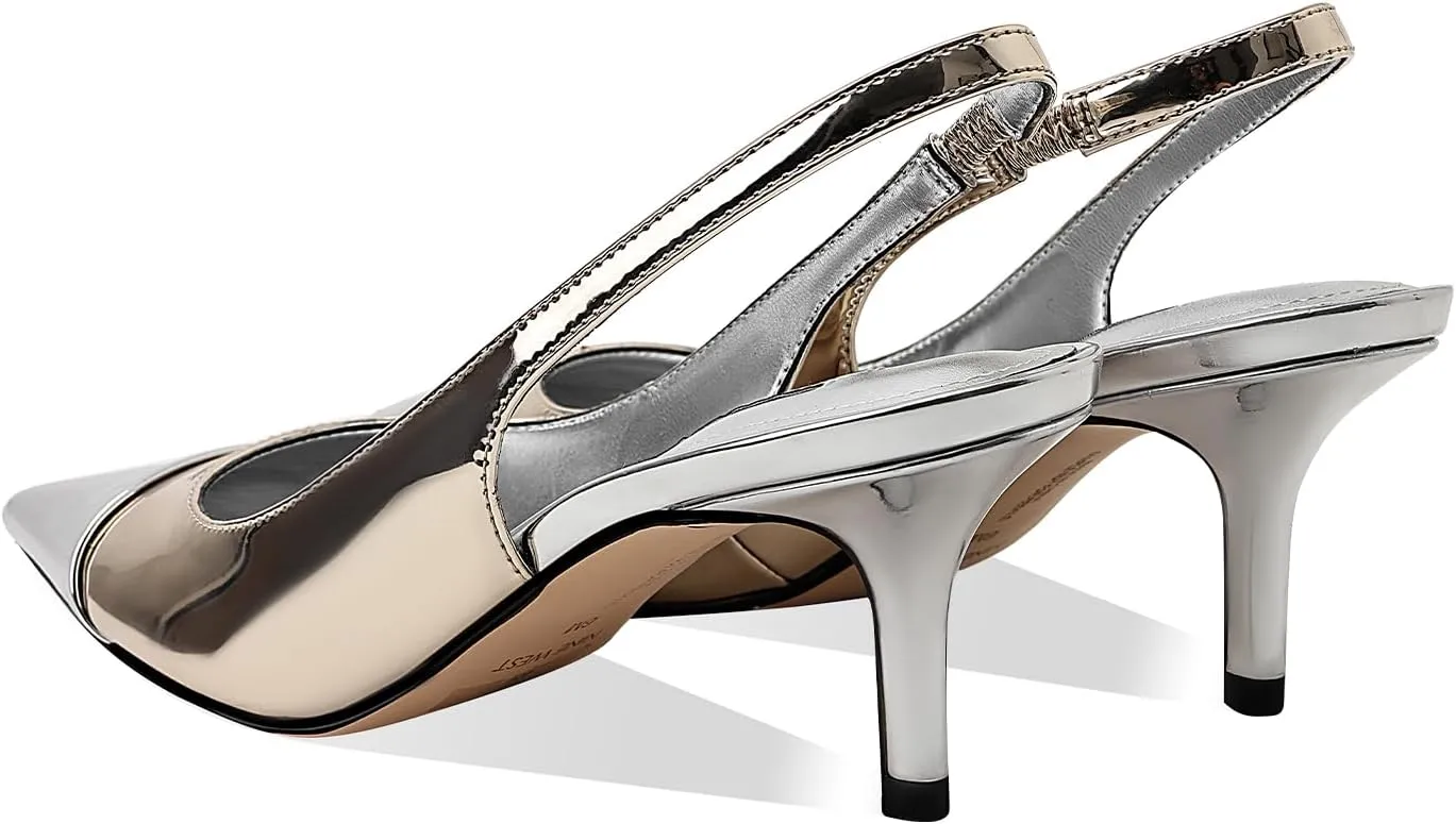 Women's Kitten Heel Slingback Pointed Closed Toe Pumps Dress Shoes for Women Low Stiletto Heels for Women Comfy Dressy Heels
