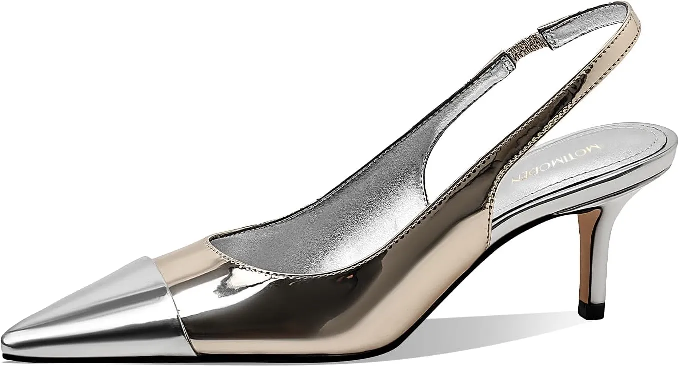 Women's Kitten Heel Slingback Pointed Closed Toe Pumps Dress Shoes for Women Low Stiletto Heels for Women Comfy Dressy Heels