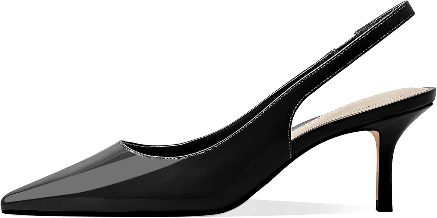 Women's Kitten Heel Slingback Pointed Closed Toe Pumps Dress Shoes for Women Low Stiletto Heels for Women Comfy Dressy Heels