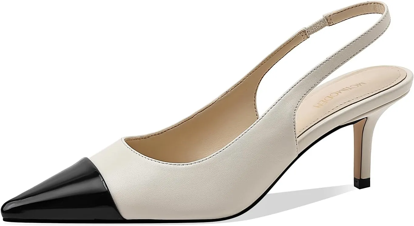 Women's Kitten Heel Slingback Pointed Closed Toe Pumps Dress Shoes for Women Low Stiletto Heels for Women Comfy Dressy Heels
