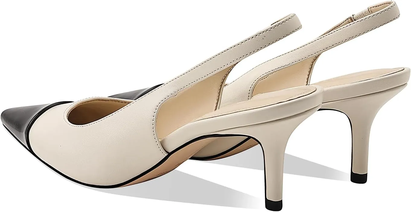 Women's Kitten Heel Slingback Pointed Closed Toe Pumps Dress Shoes for Women Low Stiletto Heels for Women Comfy Dressy Heels