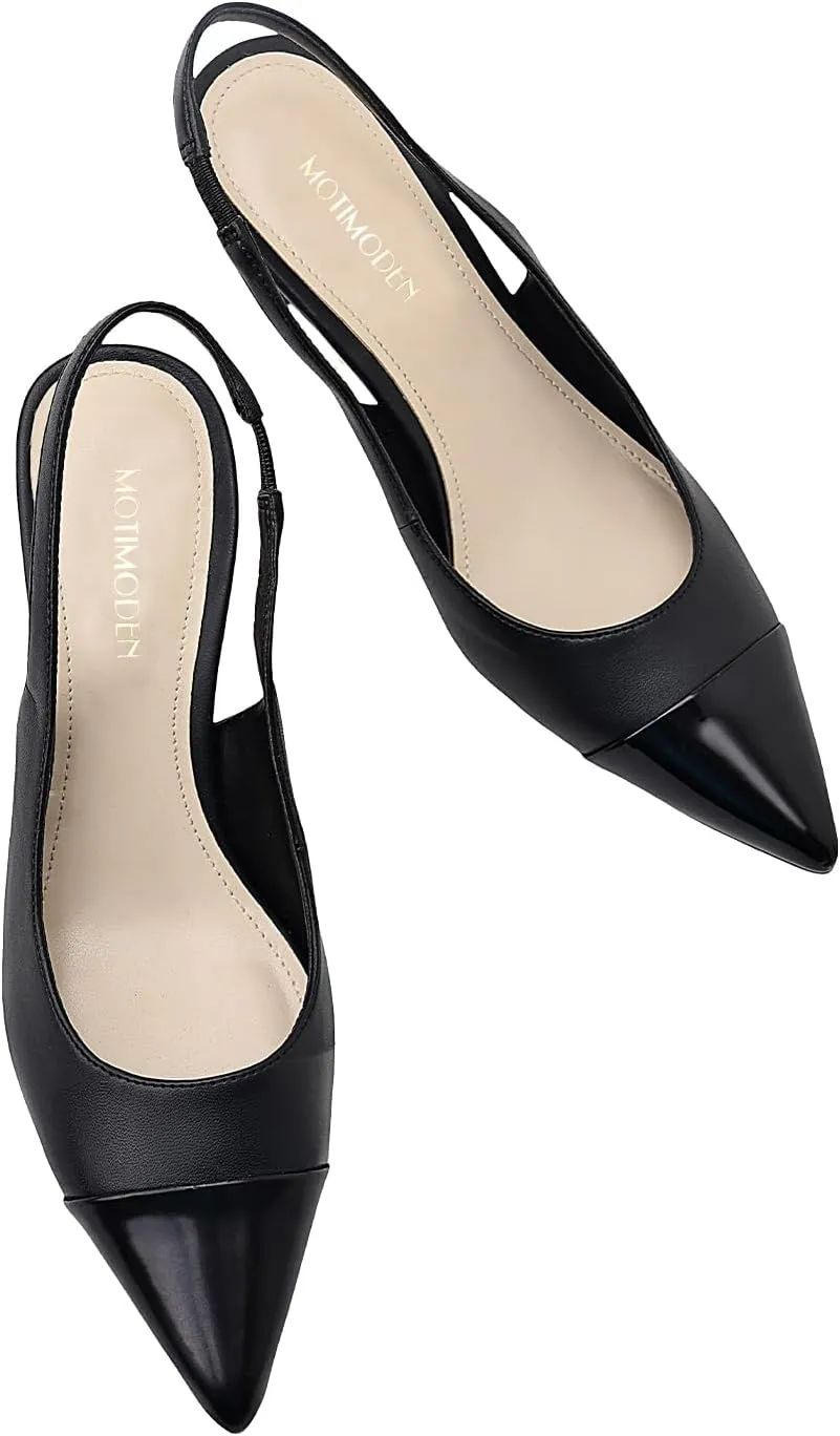 Women's Kitten Heel Slingback Pointed Closed Toe Pumps Dress Shoes for Women Low Stiletto Heels for Women Comfy Dressy Heels