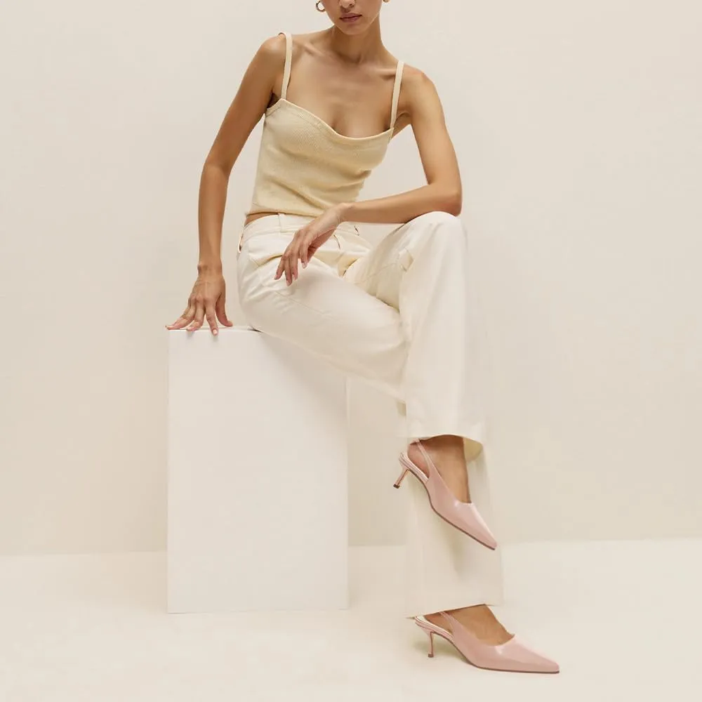Women's Kitten Heel Slingback Pointed Closed Toe Pumps Dress Shoes for Women Low Stiletto Heels for Women Comfy Dressy Heels
