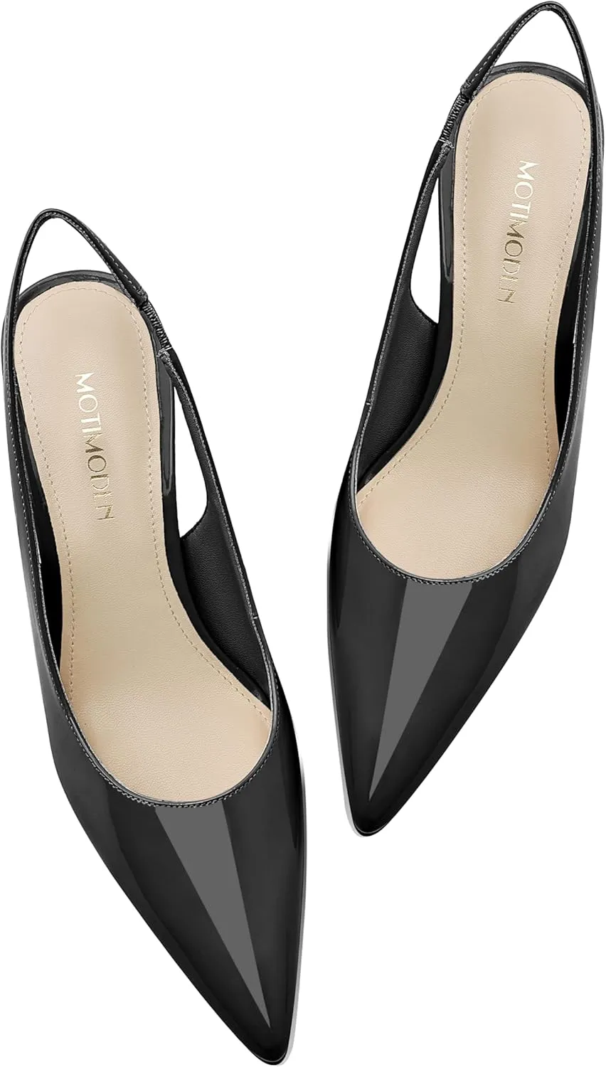 Women's Kitten Heel Slingback Pointed Closed Toe Pumps Dress Shoes for Women Low Stiletto Heels for Women Comfy Dressy Heels