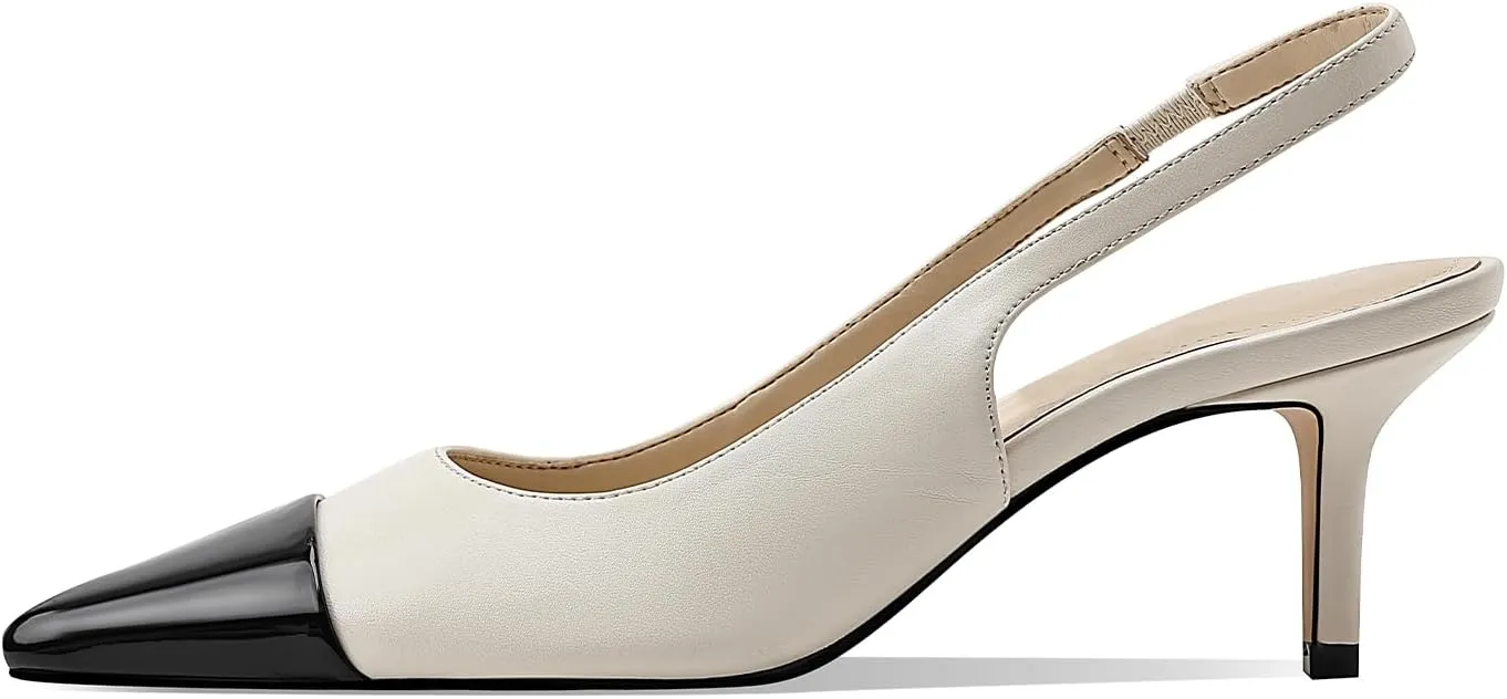 Women's Kitten Heel Slingback Pointed Closed Toe Pumps Dress Shoes for Women Low Stiletto Heels for Women Comfy Dressy Heels