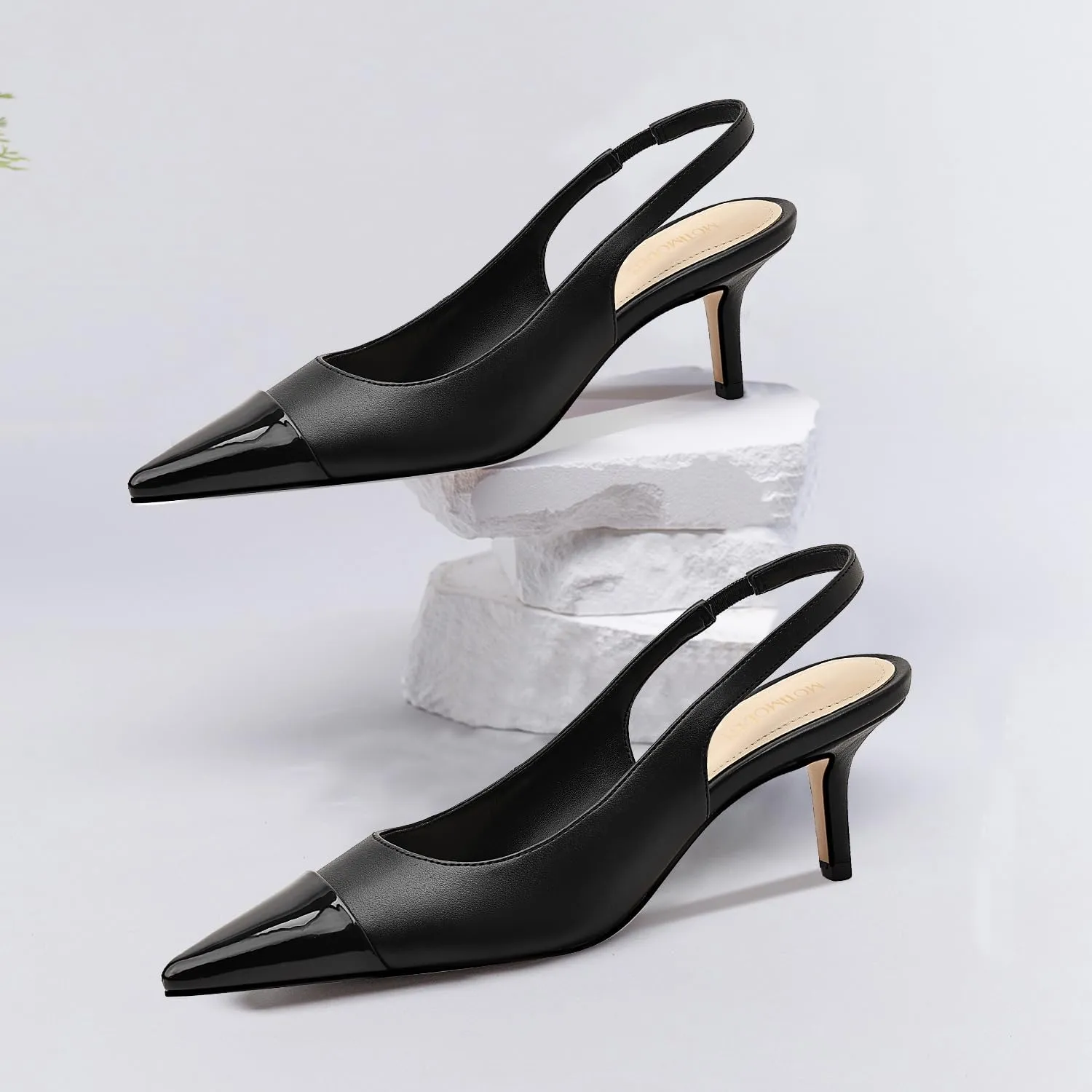 Women's Kitten Heel Slingback Pointed Closed Toe Pumps Dress Shoes for Women Low Stiletto Heels for Women Comfy Dressy Heels