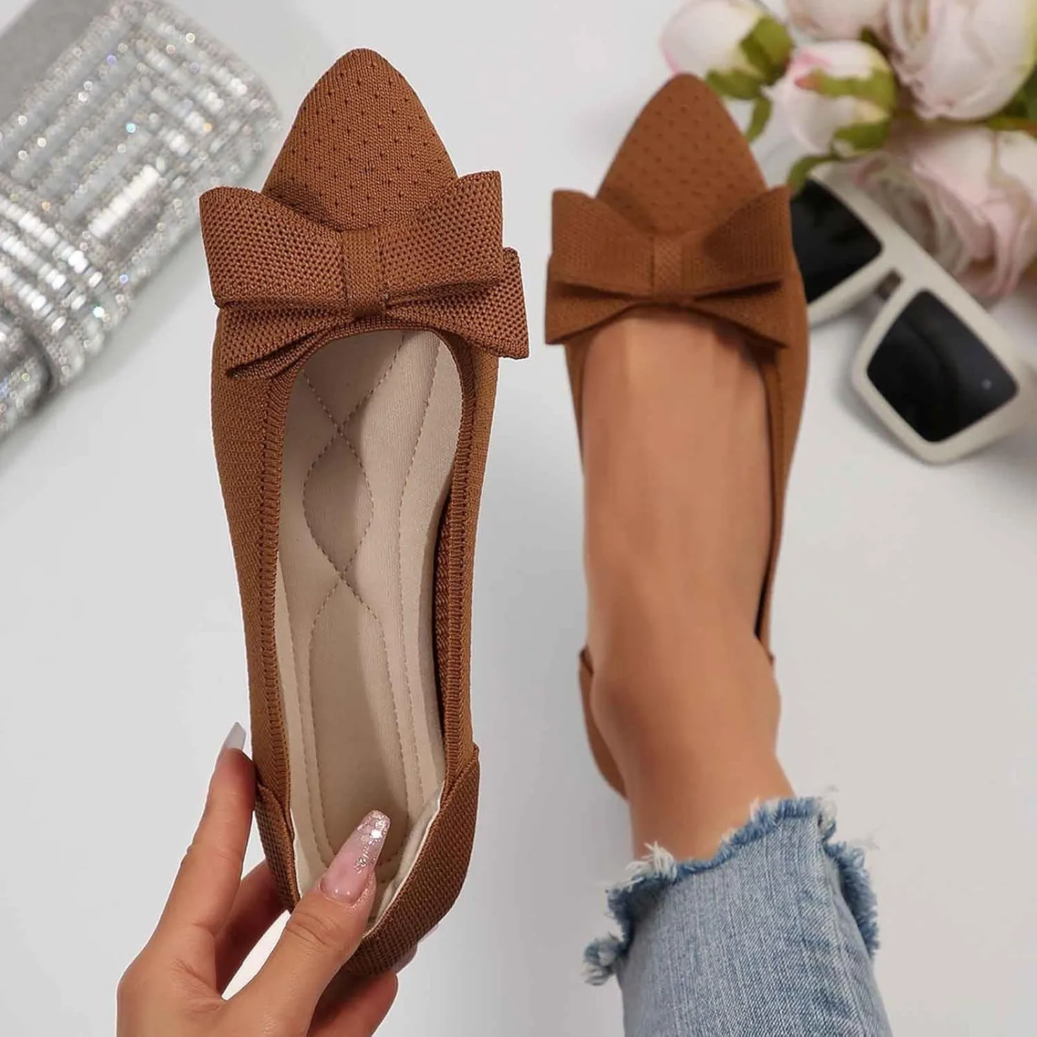 Women's Loafers Comfortable Slip-on Bowknot Walking Dressy Shoes with Arch Support Casual Shoe for Kids