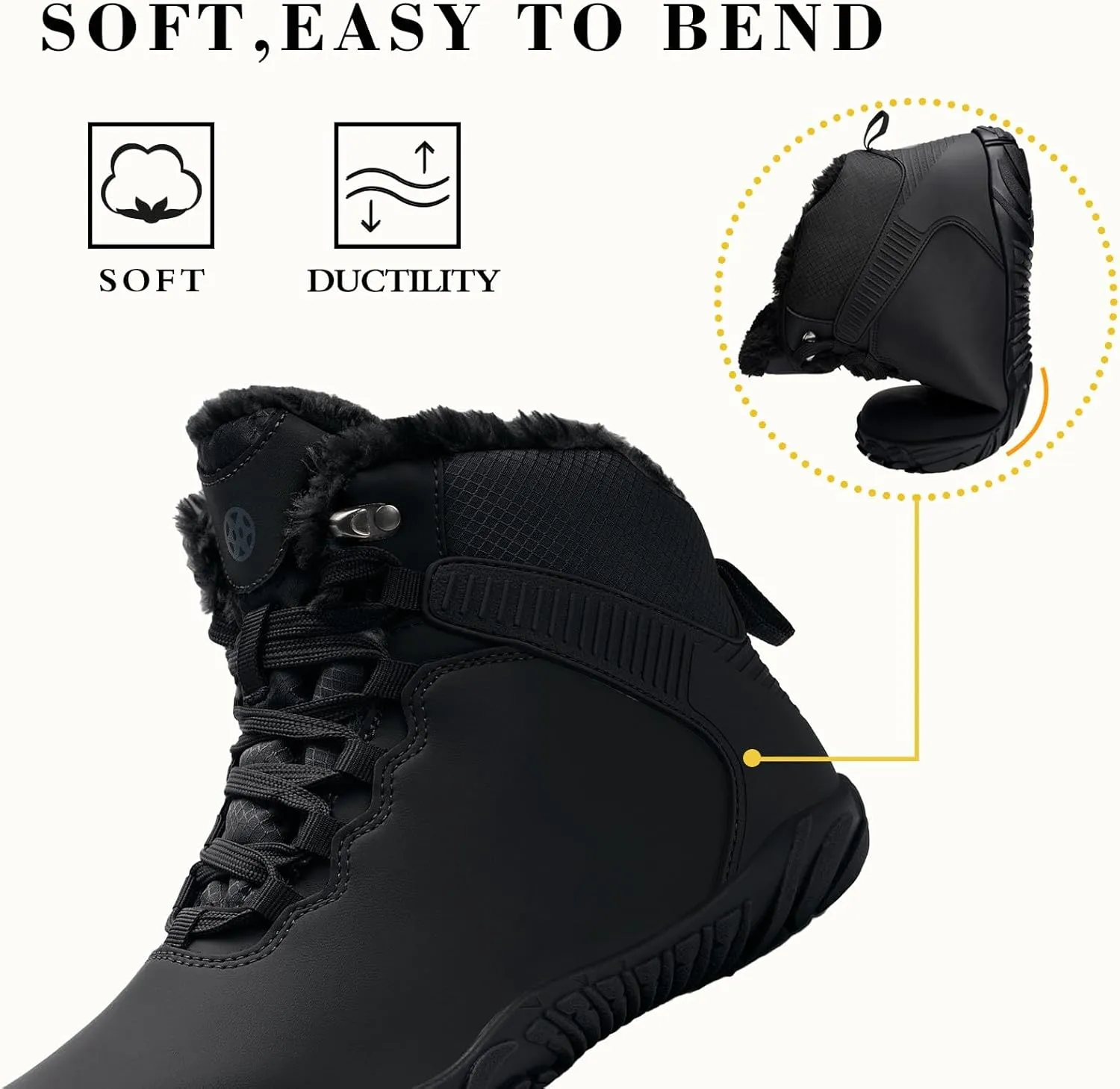 Womens Mens Barefoot Boots Shoes | Waterproof Winter Snow Boots | Warm Ankle Booties with Arch Support | Wide Width Work Hiking Boots | Zero Drop Sole |