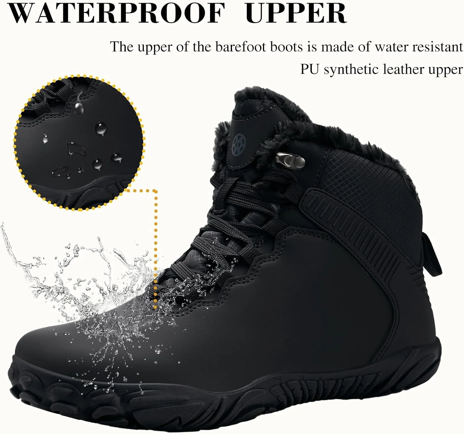 Womens Mens Barefoot Boots Shoes | Waterproof Winter Snow Boots | Warm Ankle Booties with Arch Support | Wide Width Work Hiking Boots | Zero Drop Sole |