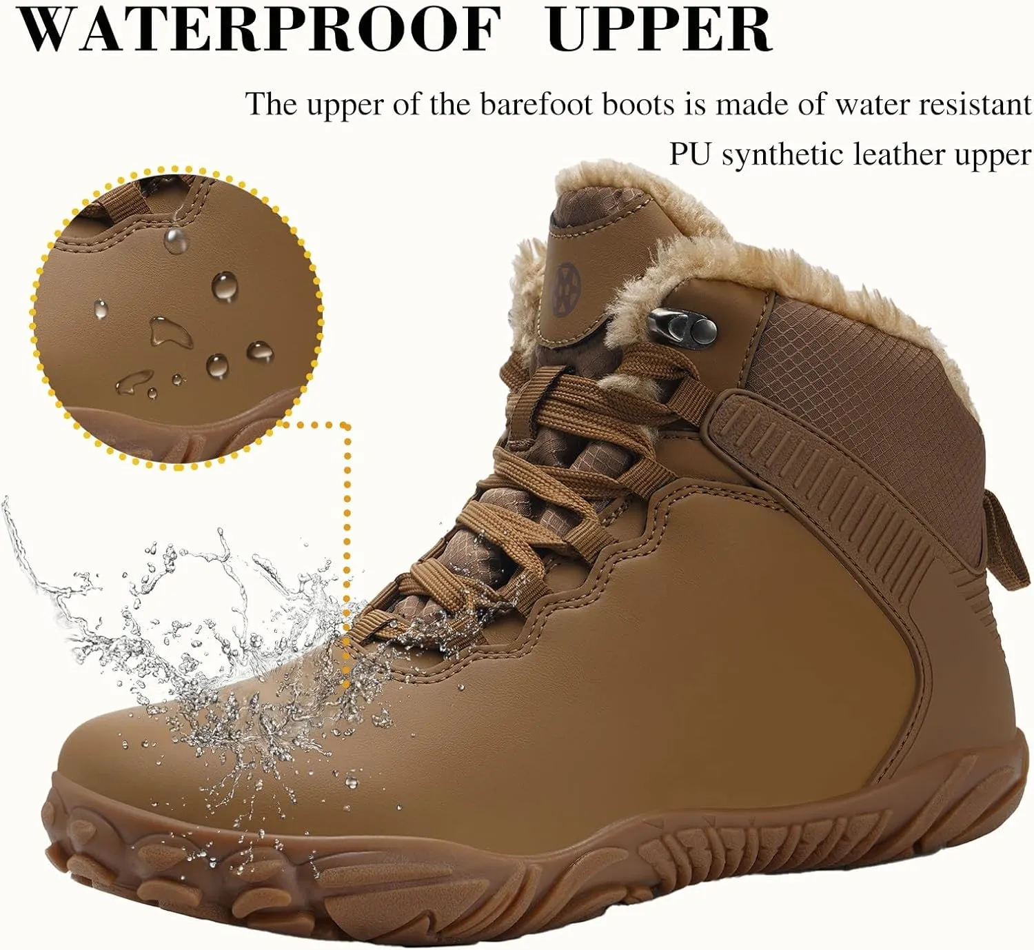 Womens Mens Barefoot Boots Shoes | Waterproof Winter Snow Boots | Warm Ankle Booties with Arch Support | Wide Width Work Hiking Boots | Zero Drop Sole |
