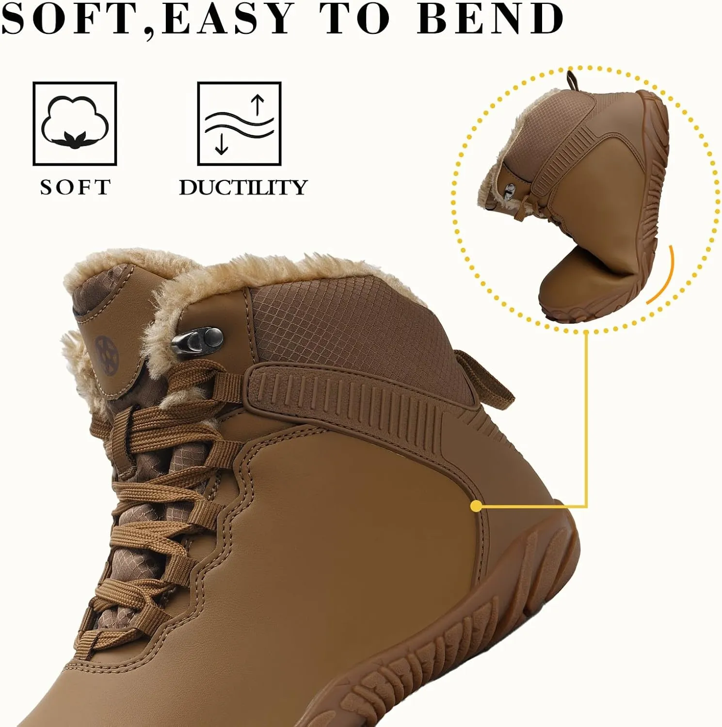 Womens Mens Barefoot Boots Shoes | Waterproof Winter Snow Boots | Warm Ankle Booties with Arch Support | Wide Width Work Hiking Boots | Zero Drop Sole |