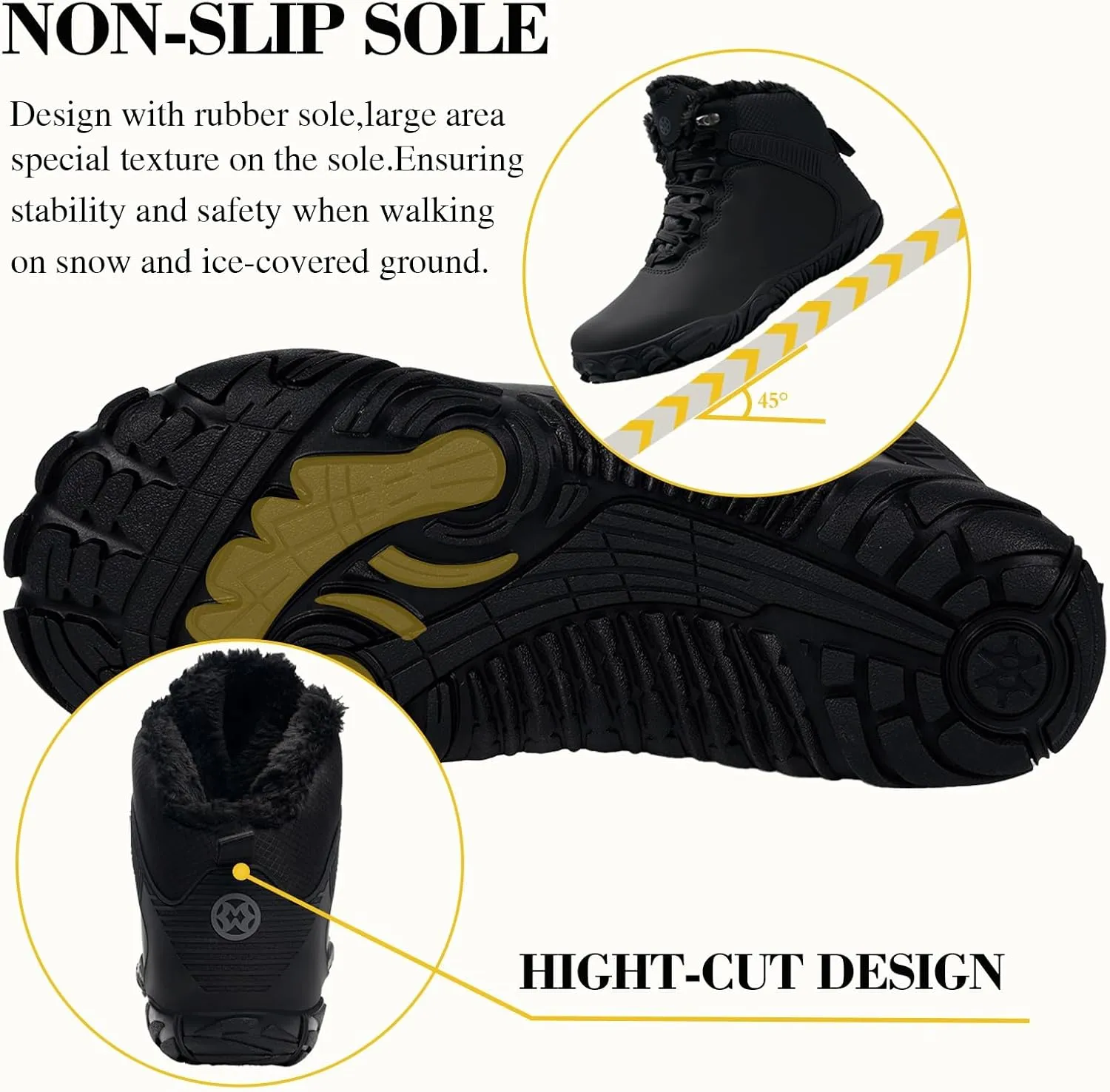 Womens Mens Barefoot Boots Shoes | Waterproof Winter Snow Boots | Warm Ankle Booties with Arch Support | Wide Width Work Hiking Boots | Zero Drop Sole |