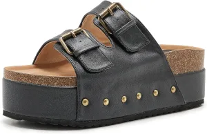 Women's Platform Cork Slides Dual Buckled Straps Clogs Slip On Flatform Sandals for Women Clogs