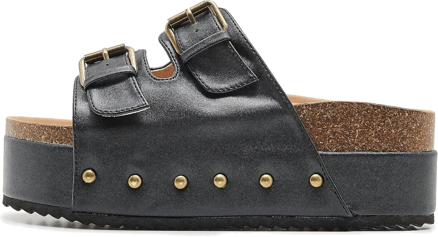 Women's Platform Cork Slides Dual Buckled Straps Clogs Slip On Flatform Sandals for Women Clogs