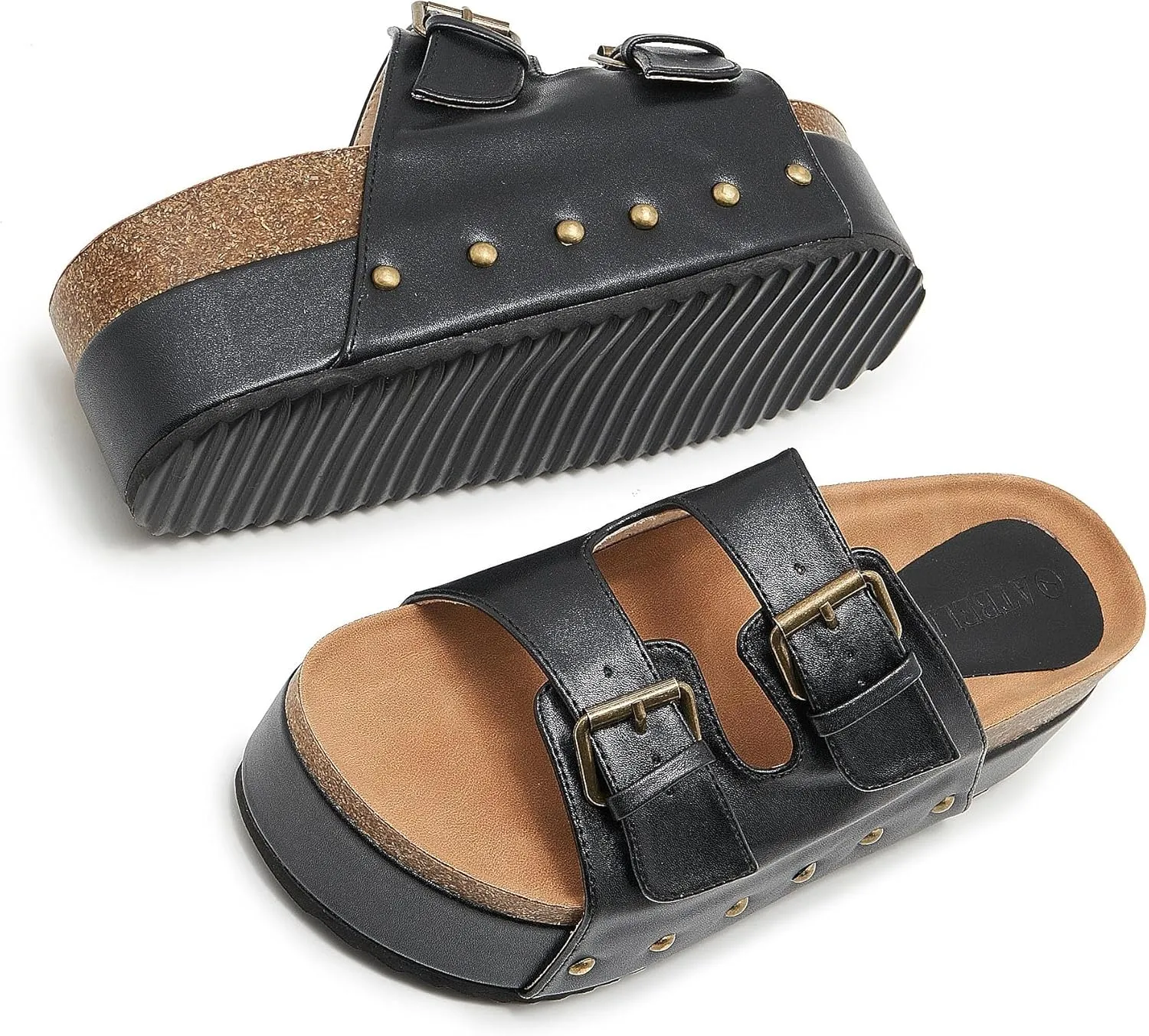 Women's Platform Cork Slides Dual Buckled Straps Clogs Slip On Flatform Sandals for Women Clogs