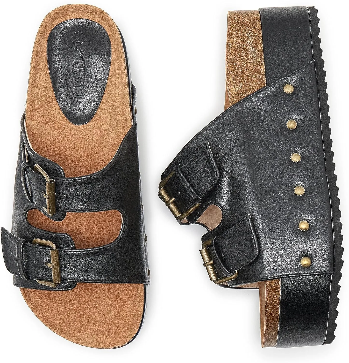 Women's Platform Cork Slides Dual Buckled Straps Clogs Slip On Flatform Sandals for Women Clogs