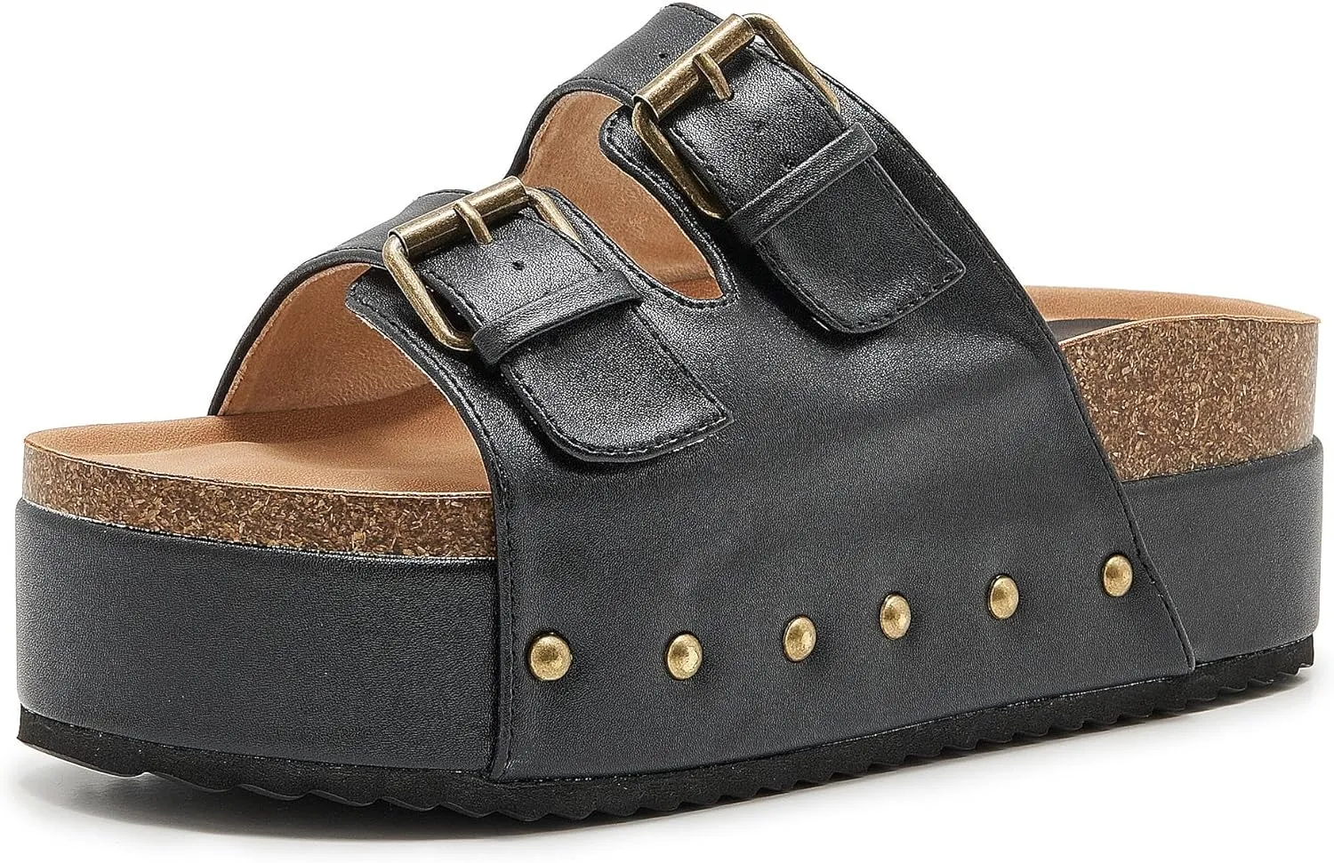 Women's Platform Cork Slides Dual Buckled Straps Clogs Slip On Flatform Sandals for Women Clogs