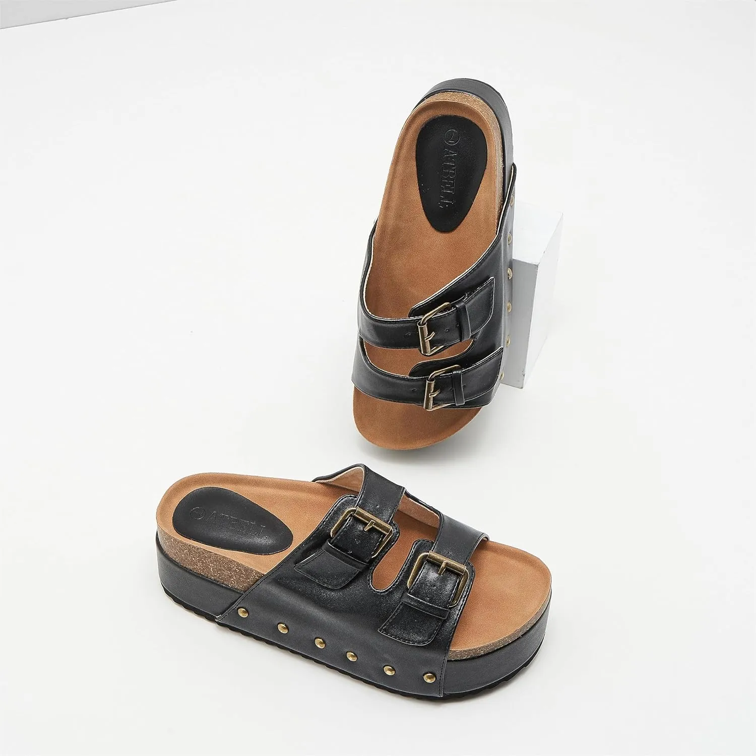 Women's Platform Cork Slides Dual Buckled Straps Clogs Slip On Flatform Sandals for Women Clogs