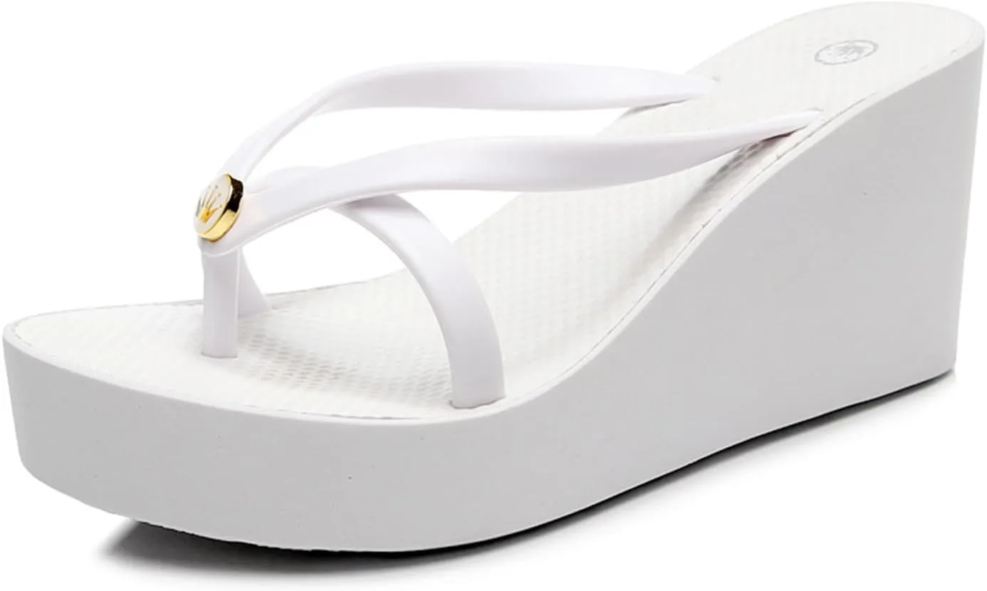 Women’s Platform Flip Flops Thong, Non-slip High Wedge Sandals, Summer Casual Beach Slides