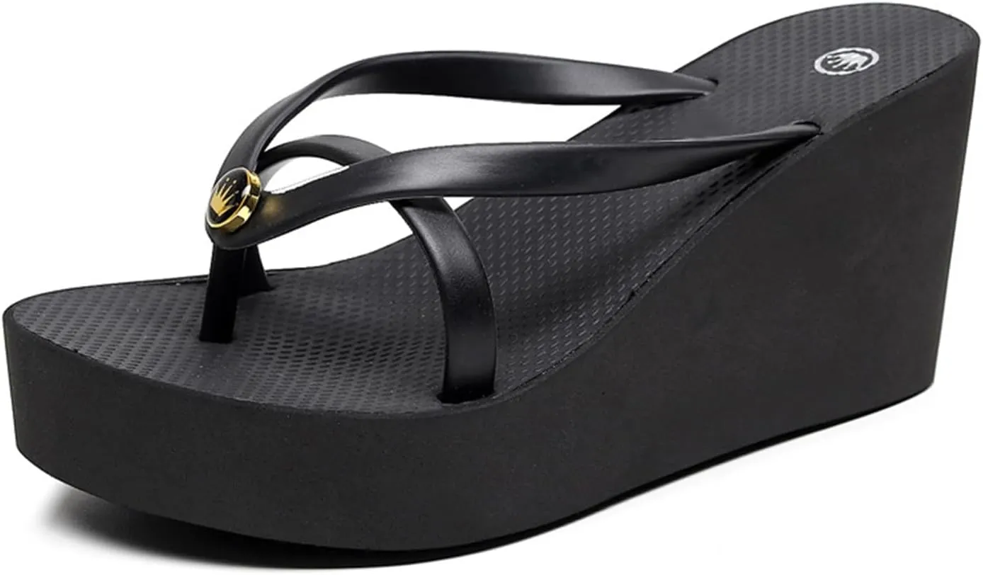Women’s Platform Flip Flops Thong, Non-slip High Wedge Sandals, Summer Casual Beach Slides