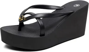 Women’s Platform Flip Flops Thong, Non-slip High Wedge Sandals, Summer Casual Beach Slides